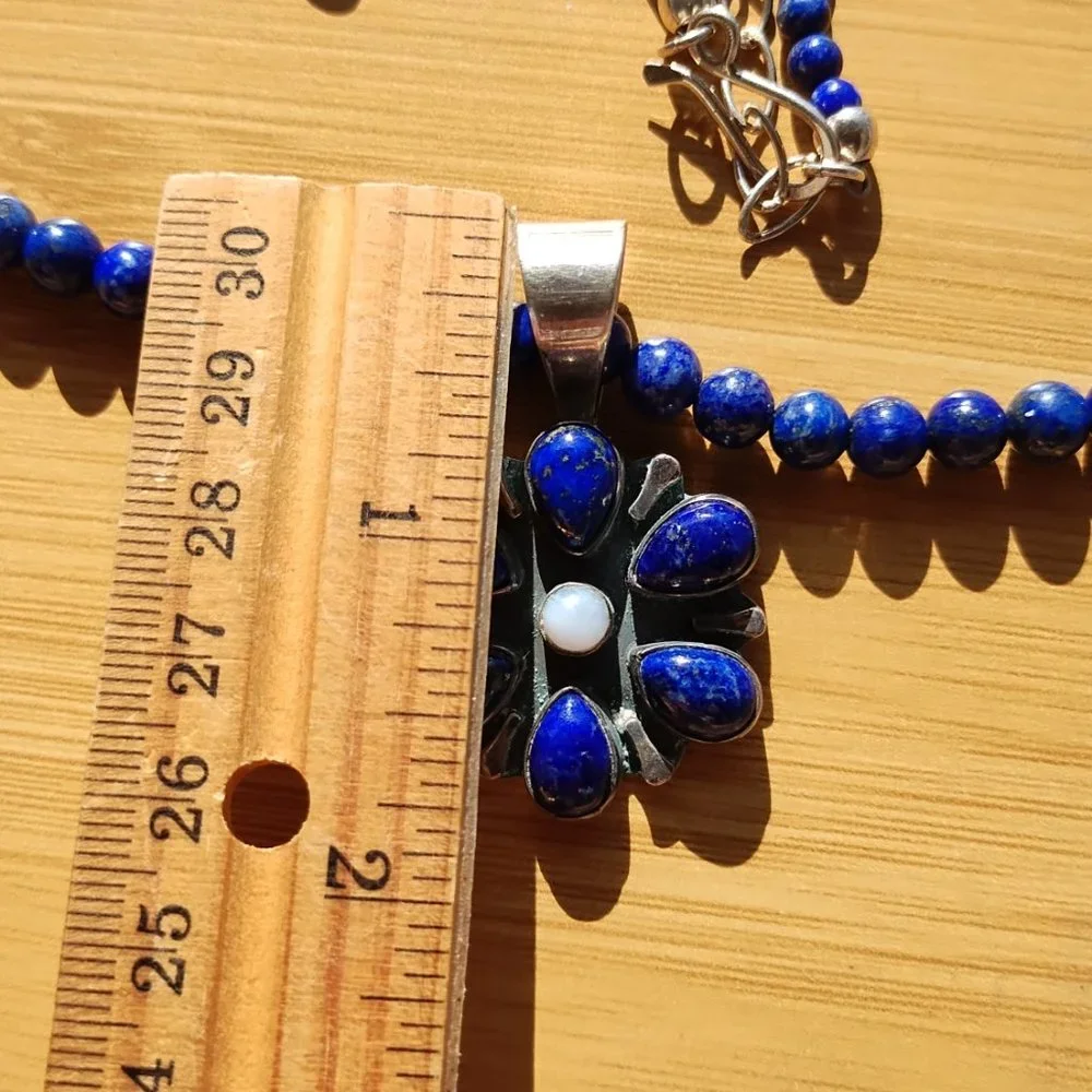 Jay King DTR mine finds Lapis necklace Lapis Agate flower pendant 925 Sterling S - Picture 6 of 8